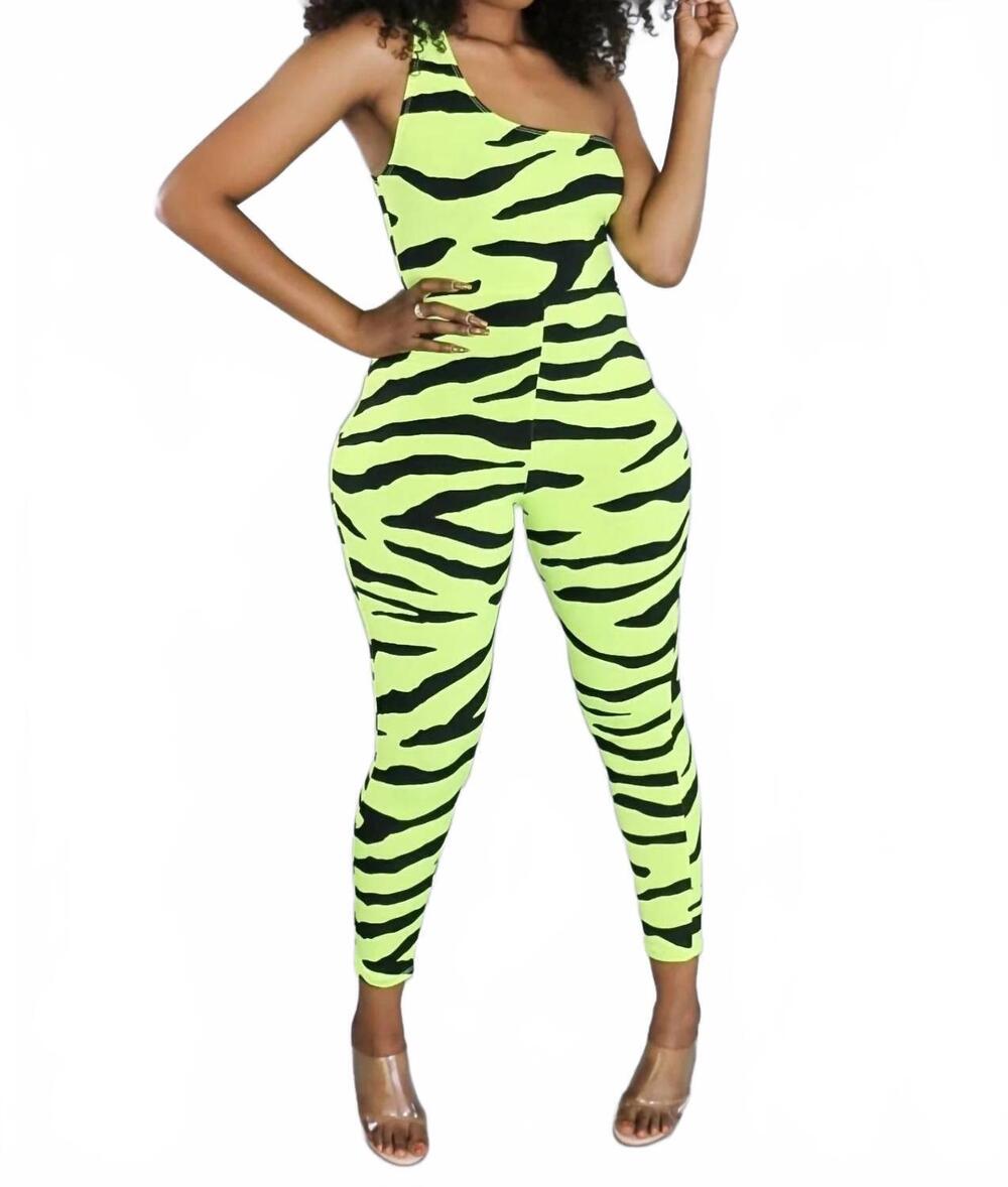 NEW DAY & NIGHT capture me single strap back lace up jumpsuit in neon yellow